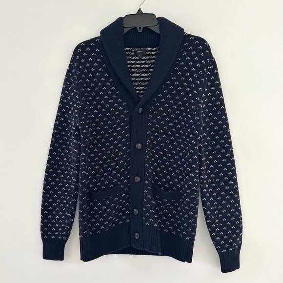 J Crew Mens Nordic Shawl Collar Cardigan Size Medium 100% Lambs Wool Fisherman - Picture 1 of 8